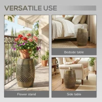 Outsunny 12.4" Steel Patio End Table, Round Hollow Drum Side Table, Accent Table for Indoor and Outdoor, Khaki(m-5)