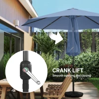 Outsunny 10' x 10' Round Market Umbrella with Base and Sandbag, Patio Umbrella with Crank Handle and Tilt, Blue(m-9)