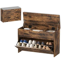 HOMCOM Shoe Storage Bench with Flip Drawer and Lift Top Storage, Entryway Bench with Seat Cushion for Hallway, Rustic Brown(m-2)