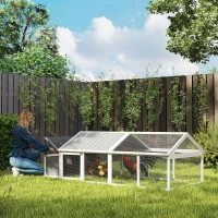 PawHut 95"L Chicken Run Large Chicken Coop with Nesting Box Wooden Roof Side Door for Outdoor 4–8 Chickens(m-1)