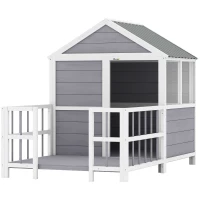 PawHut Outdoor Dog House, 61"L Wooden Dog House with Porch, Weatherproof Roof, Elevated Base, Air Vents & Observation Windows(m-1)