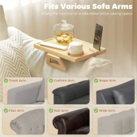 HOMCOM Couch Arm Tray, Clip-On Side Table with 360° Rotating Phone Holder and Removable Cup Holder, Natural(m-4)