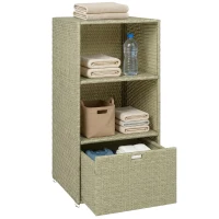 Outsunny Valet Pool Towel Rack, Water-Resistant PE Plastic Rattan Wicker Storage Organizer, 2 Shelves, 1 Basket Drawer(m-11)