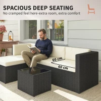 Outsunny 3 Piece Patio Furniture Set, Wicker Outdoor Patio Conversation Furniture Set with Cushions, Glass Top Table, Beige(m-7)