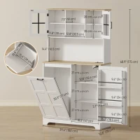 HOMCOM Kitchen Pantry Cabinet with Charging Station, 7 Gallon Trash Can Cabinet, Adjustable Shelves and Acrylic Doors, White(m-3)