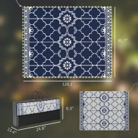 Outsunny Reversible Outdoor Rug Carpet with LED Lights, 10' x 8' PP Straw Rug with Carry Bag and Ground Stakes(m-3)