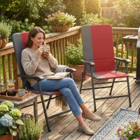Outsunny Folding Patio Chairs Set of 2, Padded High Back Lawn Camping Chairs with Armrests, 600D Oxford Fabric, Red(m-2)