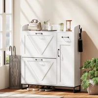 HOMCOM Farmhouse Shoe Storage Cabinet with Side Cabinet and Adjustable Shelves for Entryway, Hallway, Holds 12 Pairs, White(m-8)