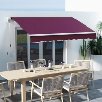 Outsunny 10' x 6.5' Manual Retractable Awning with LED Lights, Aluminum Frame Sun Canopies for Patio Door Window, Wine Red(m-1)