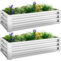 Outsunny Galvanized Raised Garden Bed, 4' x 2' x 1' Metal Planter Box, for Growing Vegetables, Flowers, Herbs, Succulents, Silver(m-11)