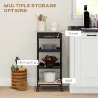HOMCOM Kitchen Island Rolling Trolley Utility Serving Cart with Drawer Black(m-4)