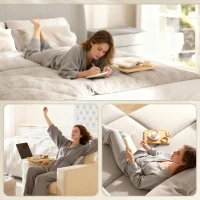 HOMCOM Couch Arm Tray, Clip-On Side Table with 360° Rotating Phone Holder and Removable Cup Holder, Natural(m-10)