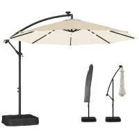 Outsunny 10 ft Cantilever Patio Umbrella with Light, Weight, Offset Hanging Outdoor Umbrella with Protective Cover, Cream White(m-1)