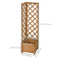 Outsunny Raised Garden Bed Wood Planter with Trellis for Vine Climbing, 16" x 16" x 57", Brown(m-3)