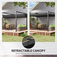 Outsunny 10' x7' Patio Pergola with Retractable Canopy, Outdoor Sun Shelter, Yard Shade, Black(m-4)