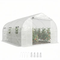 Outsunny 10'x11'x6' Walk-in Tunnel Greenhouse with Shelves, Mesh Door and Windows, Plant Hot House with PE Cover, White(m-11)