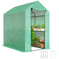 Outsunny Walk-in Greenhouse Outdoor Portable Plant Flower Growth Warm House with Roll-up Door, 73" x 47" x 75", Green(m-11)