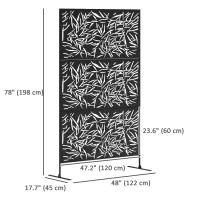 Outsunny Metal Outdoor Privacy Screen, Freestanding Outdoor Divider with Stand, Decorative Privacy Panel, 78" x 48", Black(m-3)