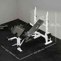 Soozier Bench Press Set Adjustable Weight Bench with Squat Rack, Preacher Curl Pad, Leg Developer and Weight Storage, White(m-3)