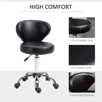 HOMCOM Adjustable Swivel Salon Stool with Backrest and Wheels, Office & Living Room Chair, Synthetic Leather, Black(m-5)
