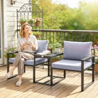 Outsunny Outdoor Bistro Set, Patio Furniture Set with 2 Chairs and Side Table for Garden Balcony Poolside, Grey(m-8)