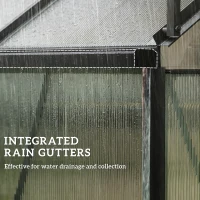 Outsunny Aluminum Lean-to Greenhouse Polycarbonate Walk-in Greenhouse with Rain Gutter and Sliding Door, 6' x 4', Dark Grey(m-7)