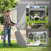 Outsunny 9.6 x 9.6 ft Pop Up Canopy Tent with 3 Sidewalls, UPF 50+ 1-Button Push Easy Setup Outdoor Instant Canopy, Light Grey(m-7)