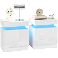 HOMCOM Nightstand Set of 2, End Side Tables with LED Lights, Bedside Tables with 2 Drawers, for Bedroom, White(m-11)
