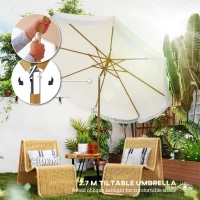 Outsunny 9FT Patio Umbrella Parasol, UPF 30+ Outdoor Market Umbrella with Crank, 8 Ribs, Push Button Tilt, Cream White(m-4)