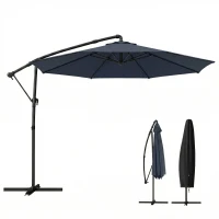 Outsunny 10 ft Offset Patio Umbrella with Cover, Hanging Cantilever Umbrella with 360° Rotation, Crank Handle, Tilt, Navy Blue(m-11)