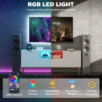 HOMCOM Modern TV Console for TVs up to 60 Inch, Entertainment Center with Smart RGB LED Lights and Soft Close Doors, White(m-4)