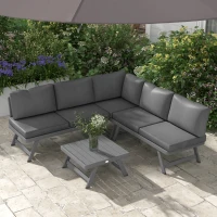 Outsunny Outdoor Corner Garden Set, Convertible 4-Piece Furniture with 2 Sofas, 1 Corner Chair, and 1 Coffee Table, Grey(m-8)