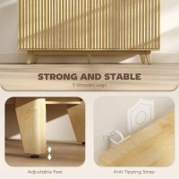 HOMCOM Fluted Sideboard Buffet Cabinet, 55" Coffee Bar Cabinet with 4 Doors, 2 Adjustable Shelves, 5 Wood Legs, Nature Wood(m-6)