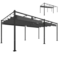Outsunny 19' x 10' Pergola with Retractable Canopy, Patio Pergola with Sun Shade Shelter, UV50+, for Patio, Garden, Dark Grey(m-11)