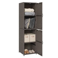 Outsunny Wicker Outdoor Storage Cabinet, 4 Shelf Patio Storage Cabinet with Adjustable Shelves and Magnetic Doors, Brown(m-11)