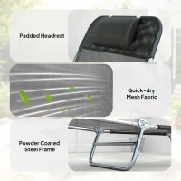 Outsunny 2 Piece Sun Loungers, Folding Chaise Lounge Chairs with Reclining Back, Breathable Mesh Seat, Headrest, Black(m-6)