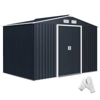Outsunny 9' x 6' Outdoor Storage Shed, Garden Tool Metal Shed with Foundation Kit, Dark Gray(m-11)