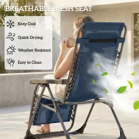 Outsunny Zero Gravity Chair Set of 2, Folding Reclining Outdoor Lounge Chair with Cup Holder, Headrest, Dark Blue(m-9)