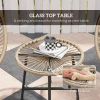 Outsunny Outdoor Bistro Set, 3 Piece Wicker Patio Furniture Set with Acapulco Chairs and Glass-Top Table, Natural Wood(m-6)