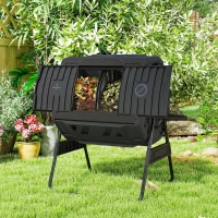 Outsunny Compost Bin Outdoor, 53 Gal Dual Chamber Tumbling Composter with Adjustable Vents, BPA Free Tumbling Composter, Black(m-10)