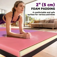 Soozier 4'x6'x2'' Folding Gymnastics Tumbling Mat, Exercise Mat  with Carrying Handles for Yoga, MMA, Martial Arts, Stretching, Core Workouts, Pink and Purple(m-4)