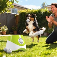 PawHut Automatic Dog Ball Launcher with 5 ETPU Balls 2.3", 3 Distance Settings 20ft, 33ft, 46ft, Green(m-1)