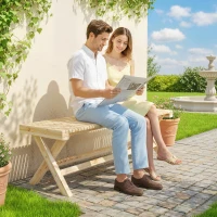 Outsunny 55.1" Garden Bench 2-Seater Outdoor Bench with Slatted Seat for Patio Porch, Natural Wood Finish(m-9)