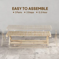 Outsunny 55.1" Garden Bench 2-Seater Outdoor Bench with Slatted Seat for Patio Porch, Natural Wood Finish(m-7)
