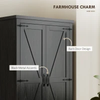 HOMCOM Farmhouse Kitchen Pantry Storage Cabinet, 64" Freestanding Kitchen Pantry Cabinet with Drawers, Distressed Black(m-4)