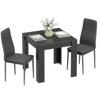 HOMCOM Dining Table Set for 2, Square Kitchen Table and Chairs, Dining Room Table and PU Leather Upholstered Chairs, Black(m-11)