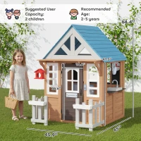 Qaba Wooden Kids Playhouse with Pet Door, Play Kitchen, Mailbox, Doorbell, Birdhouse, Fence and Windows for Pretend Play(m-3)