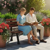 Outsunny 47 Inch Outdoor Garden Bench, Aluminum Wood Patio Loveseat with Slatted Seat Back, 528 lbs. for Porch, Park, Coffee(m-1)