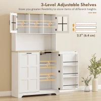 HOMCOM Kitchen Pantry Cabinet with Charging Station, 7 Gallon Trash Can Cabinet, Adjustable Shelves and Acrylic Doors, White(m-7)