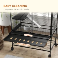 PawHut Rolling Small Animal Cage 54"H Chinchilla Cage for Ferrets, Squirrels w/ Removable Tray, Storage Shelf, Black(m-9)